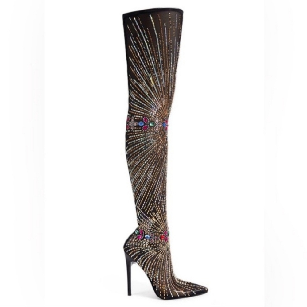 Azalea Wang RHINESTONE CRYSTAL Sheer HIGH Heel STILETTO Sock Boots Chevelle - Picture 2 of 11